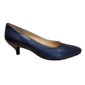 Trotters Navy Blue Leather Kitten Heel Pump